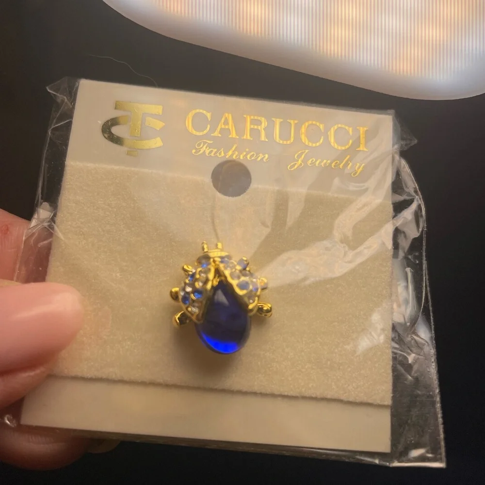 Lady bug pin Royal Blue Stone Jelly Belly brooch Carucci New